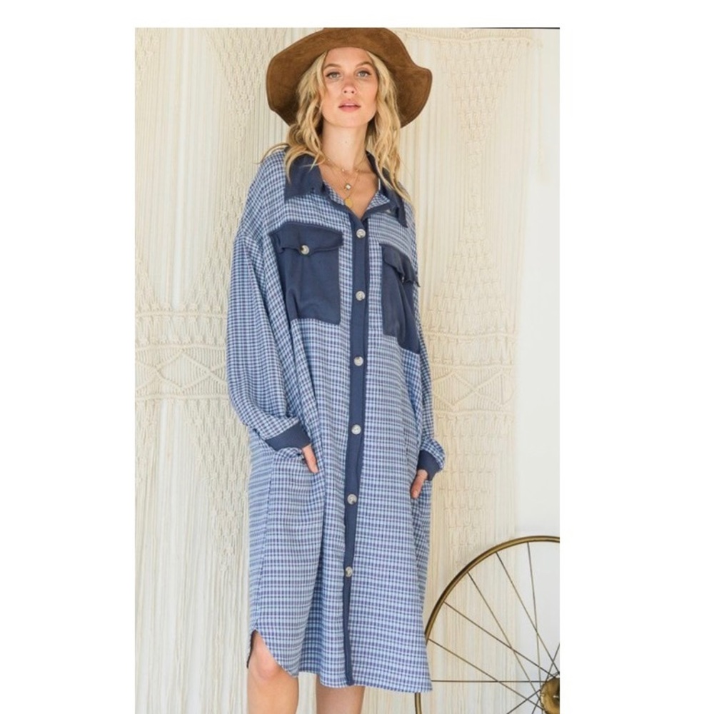 BUCKETLIST Oversized Plaid Lightweight Long Shacket - NWT